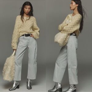 Anthropologie Cream Cropped Jeans